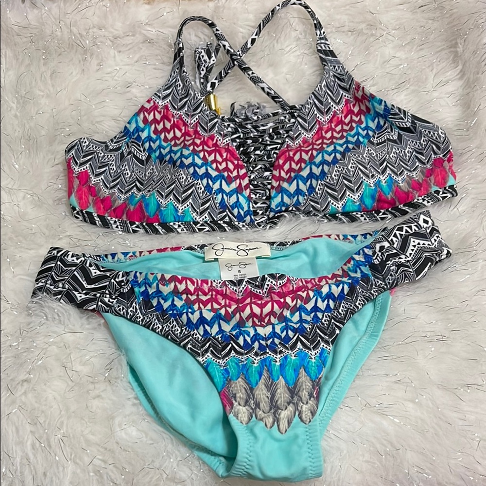 Jessica Simpson Colorful Patterned Bikini Set NWOT